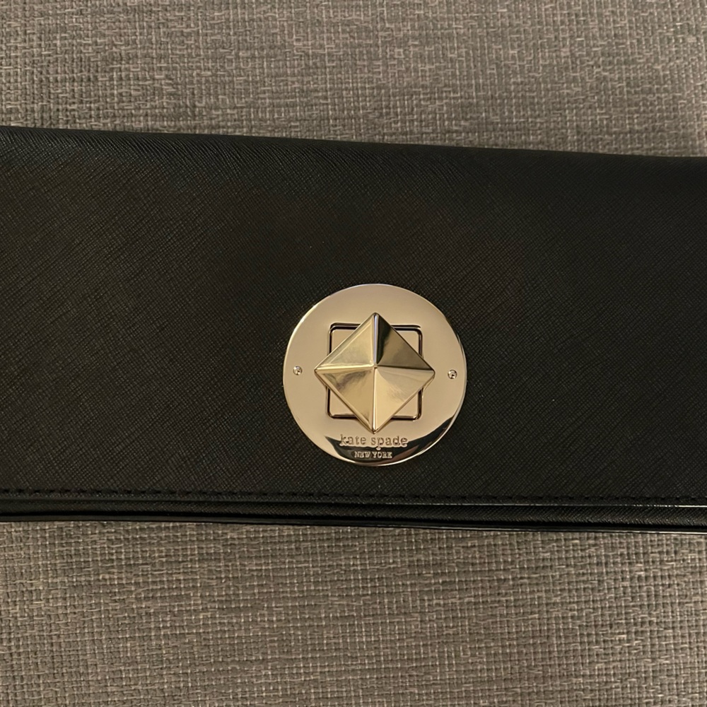 Kate Spade black leather clutch with original packaging